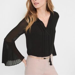 White House Black Market Maggie Pleated sleeve blouse Black 8 NEW WITH TAGS